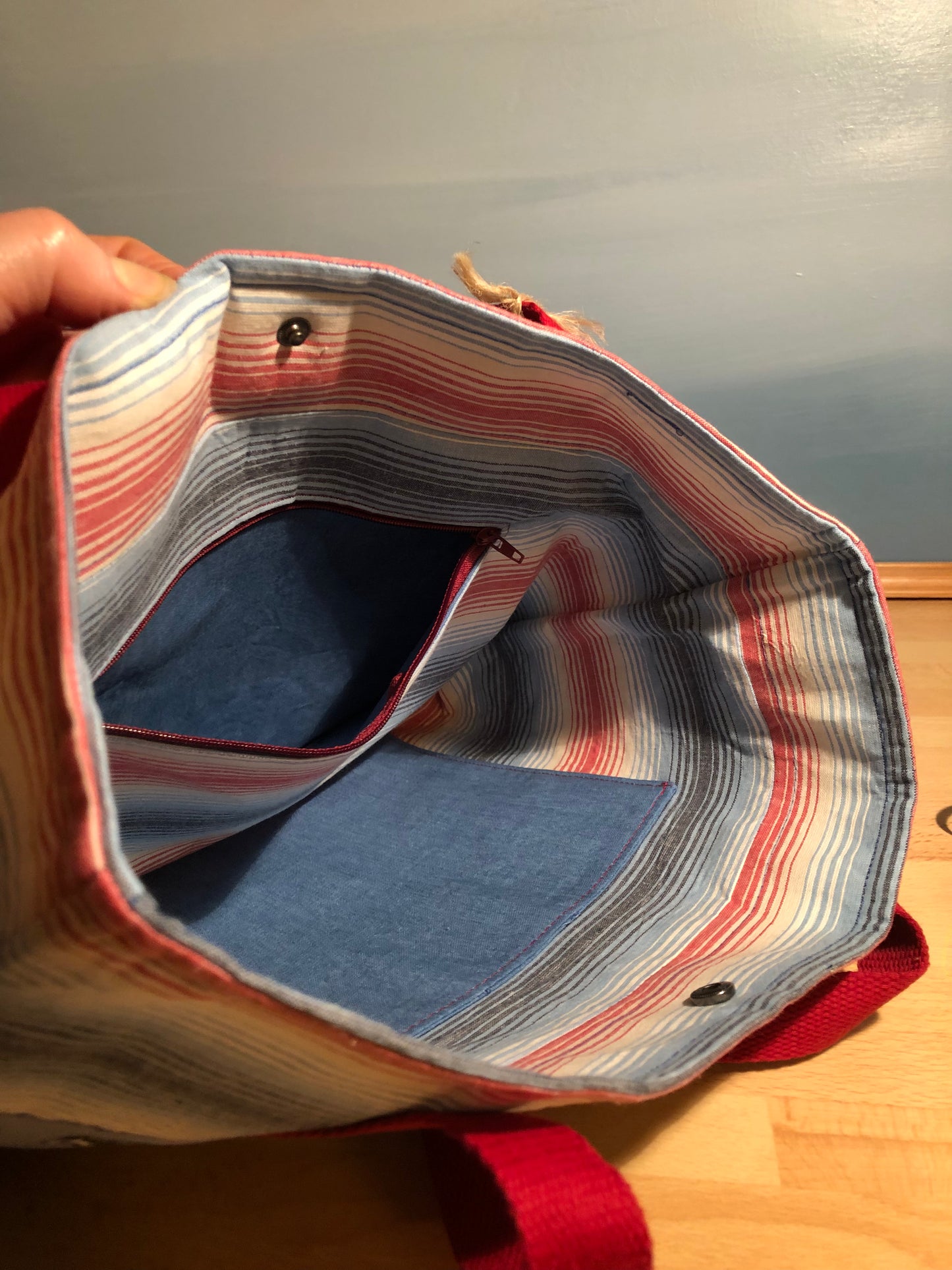 Blue hedgehog and stripes shopper/office bag