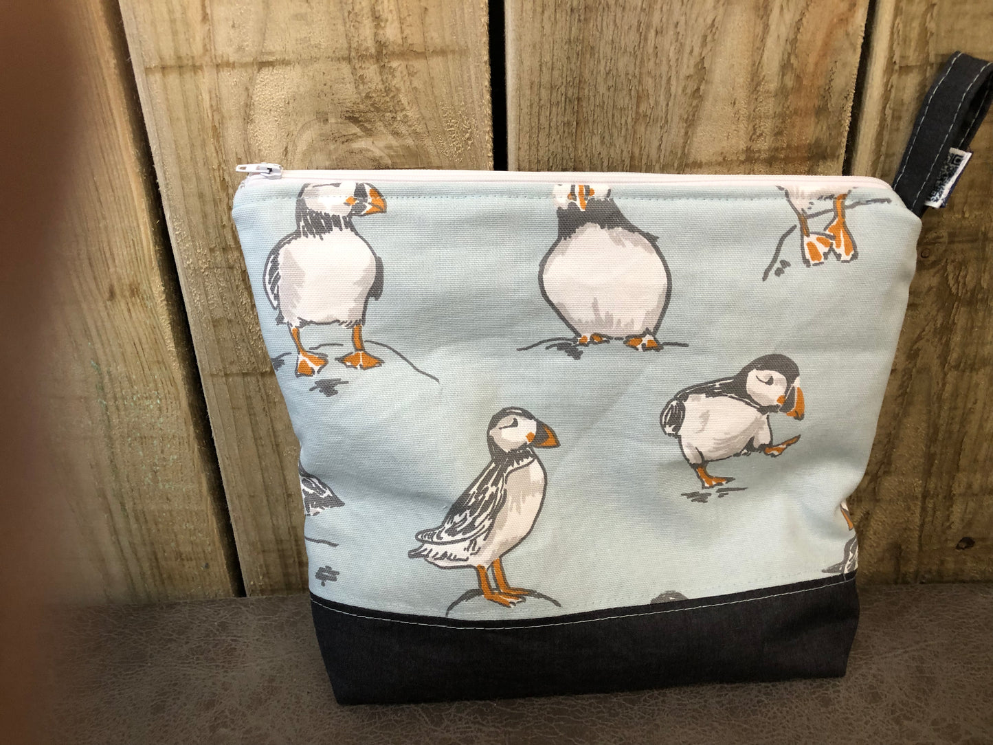 Puffin wash bag with waterproof lining