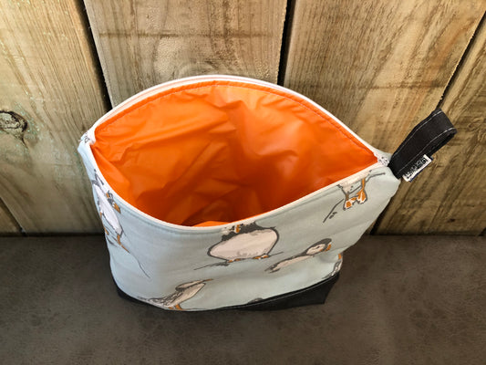 Puffin wash bag with waterproof lining