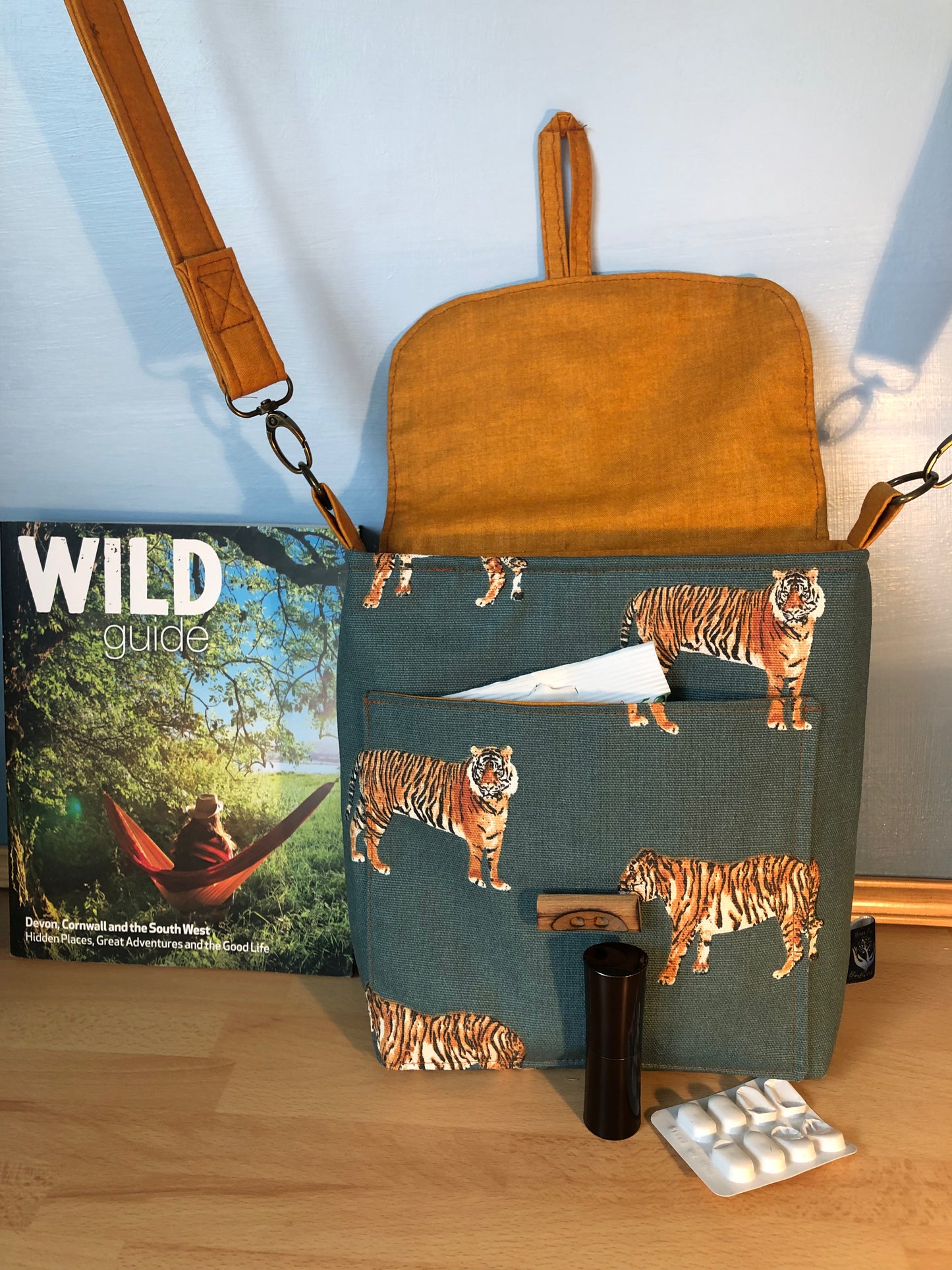 Tiger cross body bag  with adjustable strap