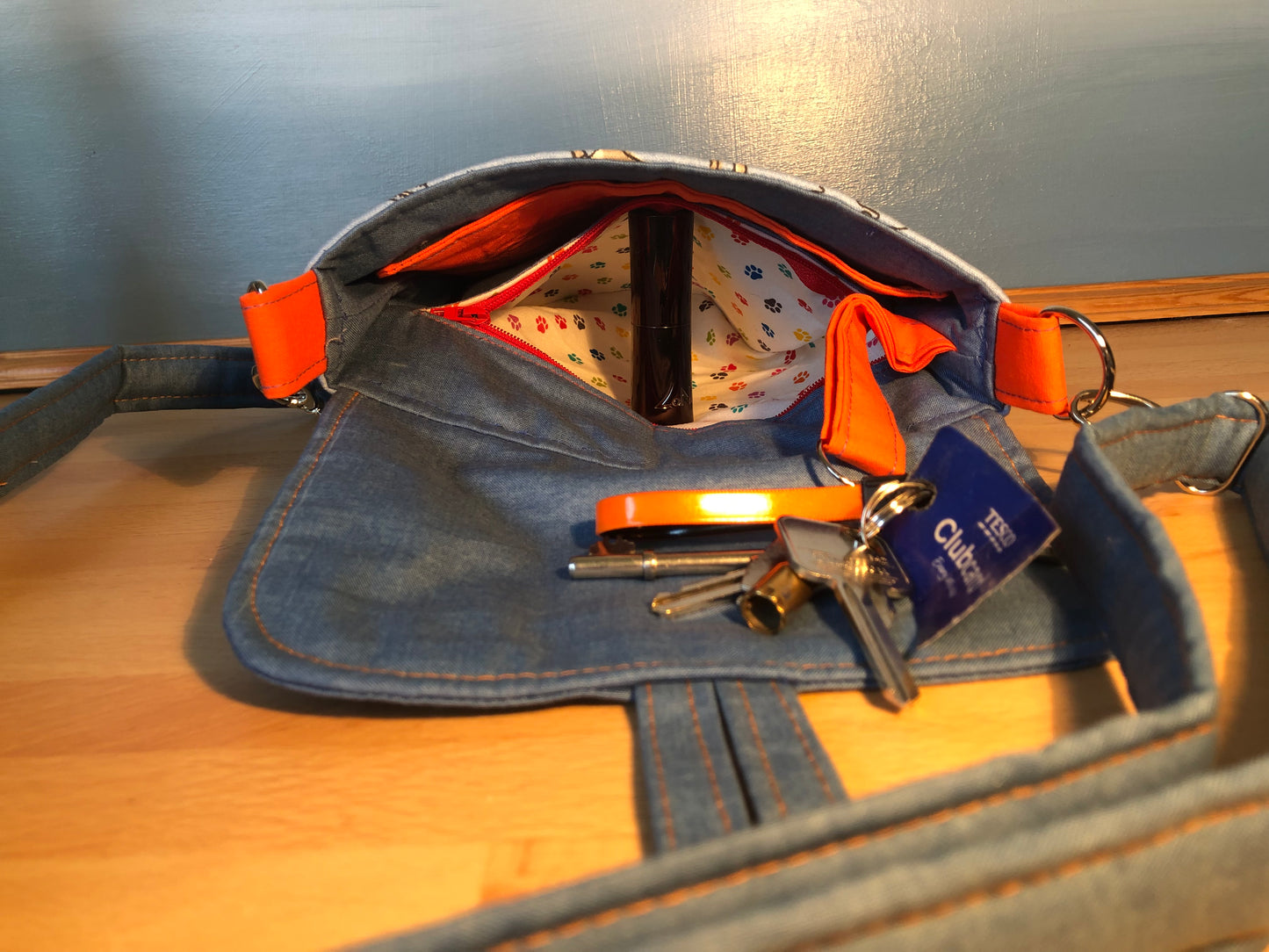 dogs in shoes, cross body bag with adjustable strap and internal pockets