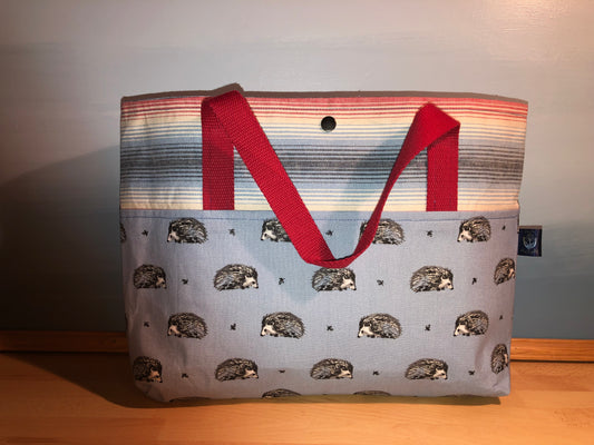 Blue hedgehog and stripes shopper/office bag