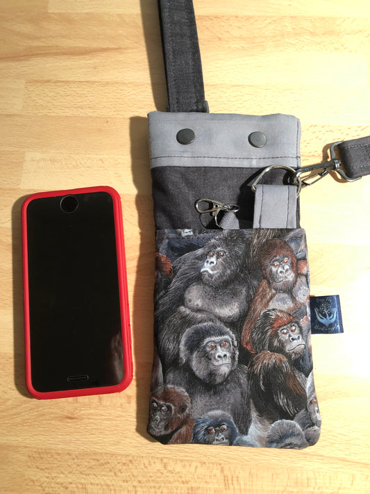 Gorilla phone bag with detachable strap and key carabine