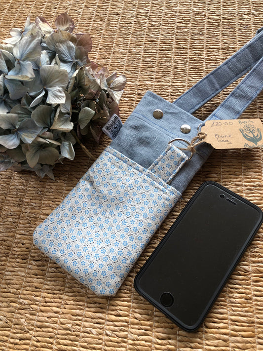 pale blue floral , crossbody phone bag