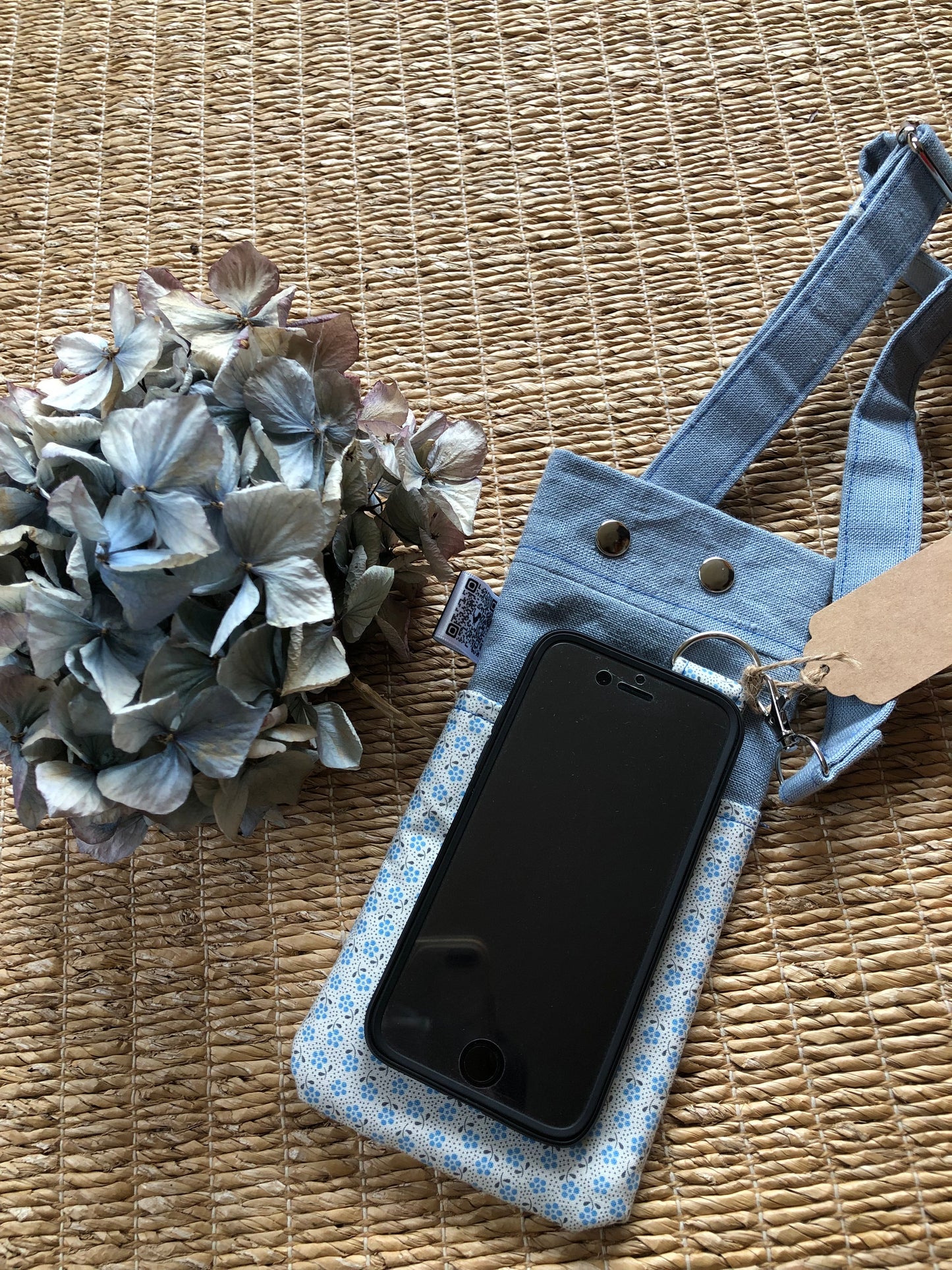 pale blue floral , crossbody phone bag