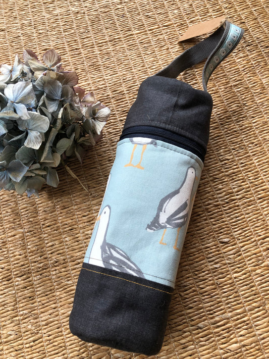 wine bottle carrier grey and orange seagull pattern