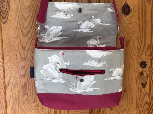 grey and pink, swan shoulder bag