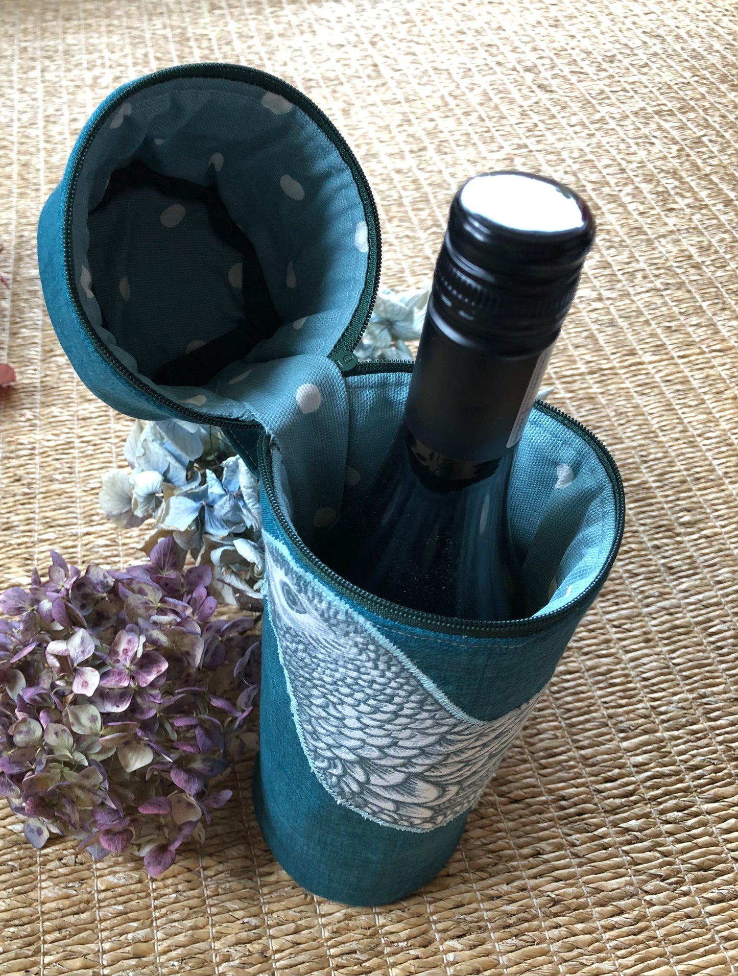 wine carrier- teal parrot